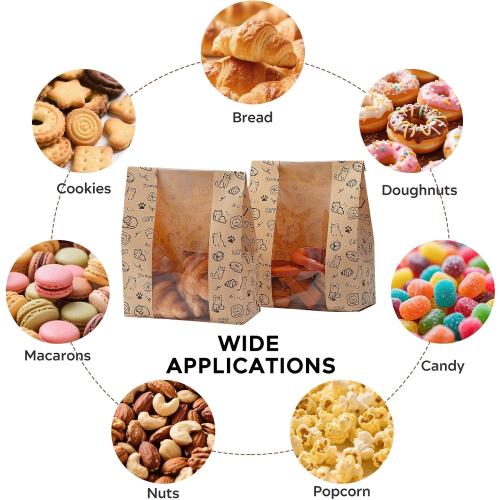 24PCS Paper Bread Bags for Homemade Bread and Sourdough, Clear Window Bakery Bags for Storage and Gifting, 50% Thicker Kraft Material, Includes Sealing Stickers