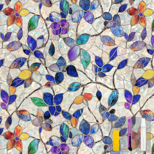 Rainbow Stained Glass Window Privacy Film Static Cling17.5x78.7in
