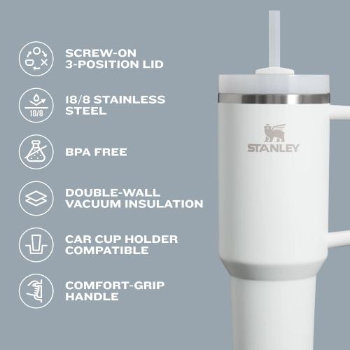 STANLEY Quencher H2.0 Tumbler with Handle 30 oz | Flowstate 3-Position Lid | Cup Holder Compatible for Travel | Insulated Stainless Steel Cup | BPA-Free | Black 2.0