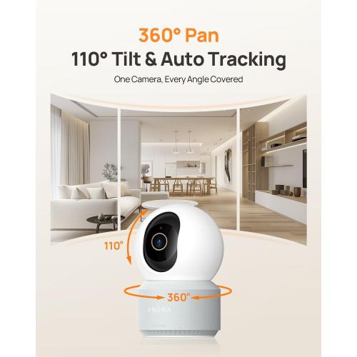 Anona 4K UHD Indoor Camera, Pet/Dog/Baby Security Camera with Phone App, 360°Pan-Tilt, 5G/2.4G Dual-Band Wi-Fi 6, Auto-Tracking, Person/Pet/Baby Crying Detection, Privacy Mode, Two-Way Audio, 2 Pack