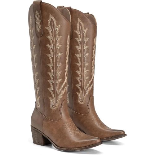 Size 7.5 Athlefit Cowboy Boots for Women Knee High Cowgirl Western Block Tall Boots