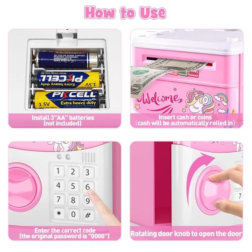 JUNEU Unicorn Piggy Bank for Kids - Electronic Musical Money Bank for Girls