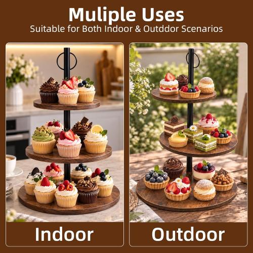 Wooden Cupcake Stand 2 Pack, Large Cupcake Tower Stand for 50 Cupcakes, 3 Tiered Wooden Serving Trays Stand, Soporte Para Cupcakes, Dessert Table Display