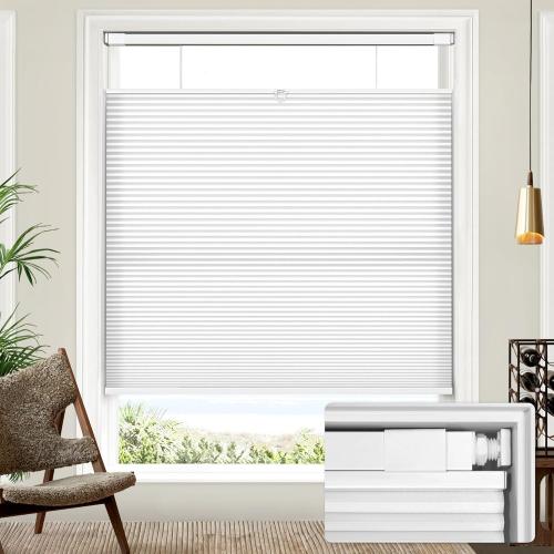 Lazblinds No Drill TDBU Cellular Shades, 27 W x 64 H, White | Light Filtering Upgraded No Tools Easy Install Cordless Top Down Bottom Up Honeycomb Blinds for Windows