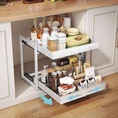 2-Tier Expandable Pull Out Cabinet Organizer, Cabinet Drawers, 16D