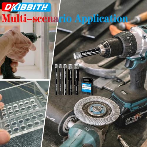 Dry Diamond Drill Bits Set, 5 Pcs Tile Drill Bits for Porcelain, Ceramic, Granite, Marble, Stone, Glass Hard Materials, Round Shank 1/4, 5/16, 3/8, 1/2 Drill Bits, with Storage Case