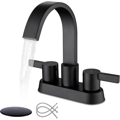 Matte Black Bathroom Faucets 3 Hole, 4 Inch Centerset Faucet