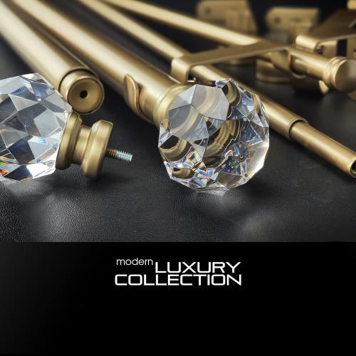 Double Curtain Rod Set:1-1/8 Inch Diameter Luxury Gold Curtain Rods,72-144 Inch Adjustable Gold Drapery Rod with Crystal-clear Faceted Finials for 1 Pack