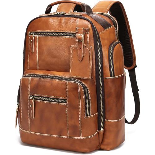 LANNSYNE Leather Backpack for Men, 15.6 Laptop Backpack, 24L Rucksack
