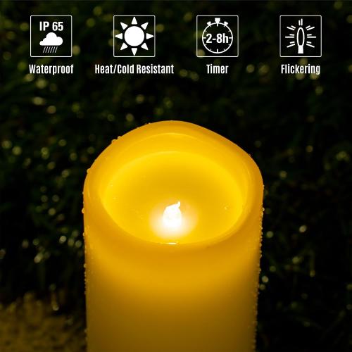12 x 5 Ivory Large Waterproof Outdoor Flameless Candles Battery Operated LED Flickering Pillar Candles with Remote and Timer for Indoor Outdoor Lanterns, Long Lasting, Set of 2