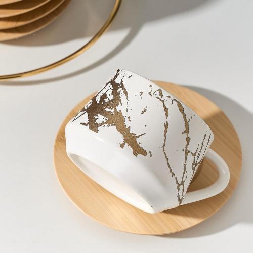 LUKA Ceramic Espresso Cups with Saucers and Metal Stand