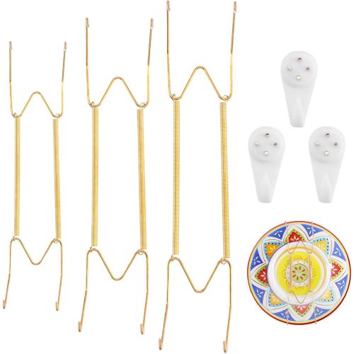 3 Pack Gold Plate Hangers for Wall, 12/14/16 Inch Invisible Plate Hanger