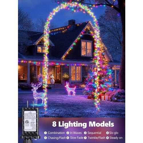 Flacchi Christmas Decoration Outdoor Arch Lights - 9.5FT 460LED Waterproof String Lights with Timer, 8 Modes for Holiday Party,Wedding, Garden, Patio (Multicolor)