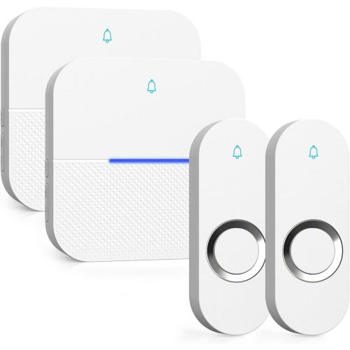 AIDA Lighted Wireless Doorbell for Home, Waterproof Battery Doorbell Wireless 1,000ft Range, 5 Volume Levels with 58 Chimes & LED Flash on Receiver (White, 2 Buttons & 2 Receivers)
