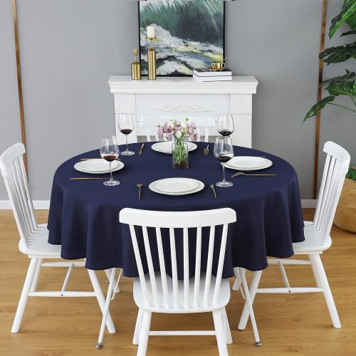 FOLINS&HOME Navy Blue 48 Inch Round Tablecloth, Waterproof Table Cloth
