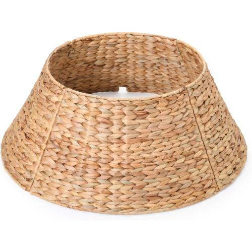 YANGQIHOME 24in Christmas Tree Collar, Rattan Tree Skirt, Woven Water Hyacinth Tree Base Cover for Home Decoration with Cord Cut-Out