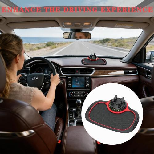 Multifunction Car Anti-Slip Mat,Car Anti Slip Mat Phone Holder For Dashboard,Multifunctional Car Dashboard Phone Holder,With Temporary Parking Numbe For Phone Sunglasses Keys (Square red and black)