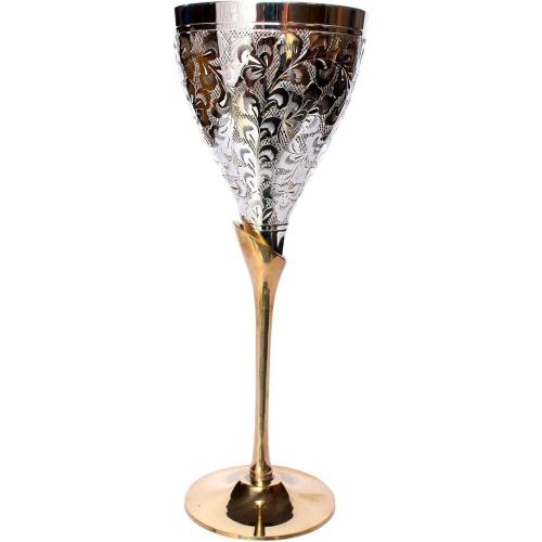 StonKraft eSplanade Engraved Brass Goblet Champagne Glasses Flutes Coupes Wine Glass Set (Thick) - Silver Polished