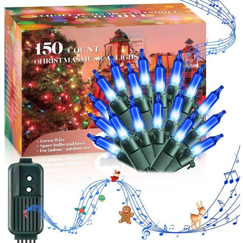 Enhon 300** Bulbs Musical Christmas Lights, Singing Christmas Lights with Music, 25 Classical Holiday Songs, 7 Function Mode, Adjustable Volume and Mute (Blue)