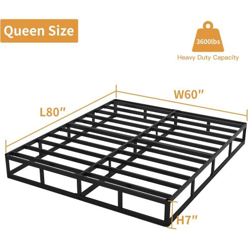 Queen Box Spring, 7 Inch Box Spring for Queen Bed, 3000 lbs Heavy Duty Metal Frame Mattress Foundation with Fabric Cover, Easy Assembly-Noise Free