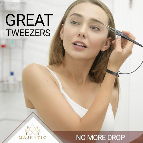 Fine Point Tweezers for Women and Men Stylish X Drop Wristband- Splinter, Ticks, Facial or Chin Hair, Brow & Ingrown Hair Removal Set – Sharp, Needle Nose, Stainless Steel, Surgical Precision Pluckers