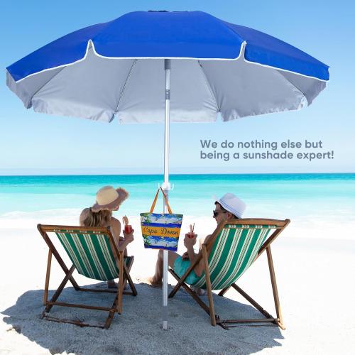 Tempera Heavy Duty High Wind Beach Umbrella with Sand Anchor & Carry Bag|Patio Outdoor Umbrella with Aluminum Frame and Push Button Tilt, Ideal for Travel Garden Lawn, UPF 60 ,Blue