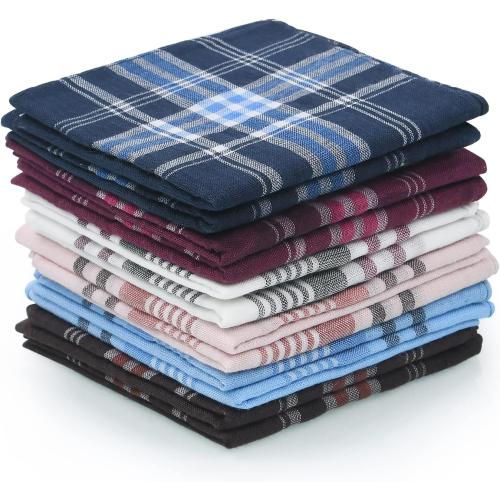 Pack of 12 URAQT Men's Handkerchiefs, 12 Pack Gents Hankies, Mens Premium Handkerchiefs Cotton White Pocket Square Hanks for Men Women