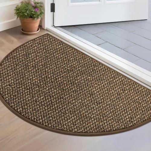 BEQHAUSE Dirt Trapper Door Mat 17 x 30 Half Circle Non Slip Rugs, Brown