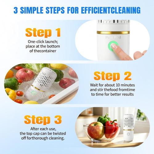 and Fruit Cleaner, Portable Capsule Fruit Vegetable Cleaner, Water Ion Tech, IPX7 Waterproof, Magnetic Charging 10-Min Auto Cycle for Home RV Meat Seafood Grain Cleaning (White)