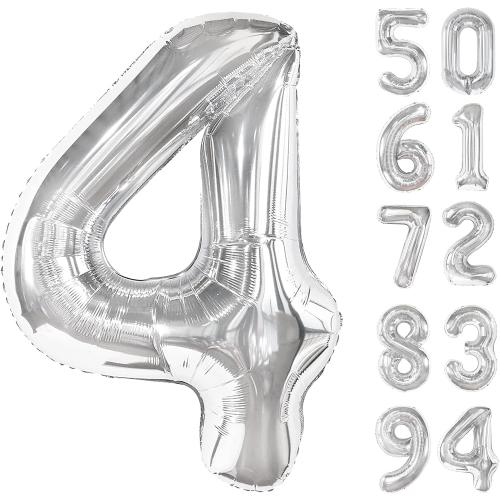 Sliver 4 Balloon - Number Balloon 40 Inch, 4th Sliver Birthday Decorations