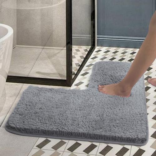 L Shaped Bathroom Rug Non Slip Bath Mat Soft Absorbent Toilet Side Rug