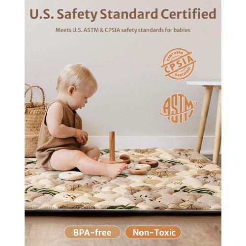 Blissful Diary Baby Play Mats for Floor, 71x59 Inch Extra Thicker & Large Soft Cushioning Foam Playmats for Babies and Toddlers, Foldable Washable Baby Crawling Mat for Playpen, Earth Tones Design