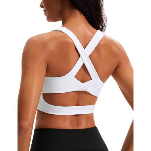 Sports Bras for Women Criss-Cross Back Padded Workout Tank Tops Medium Support Crop Tops for Women