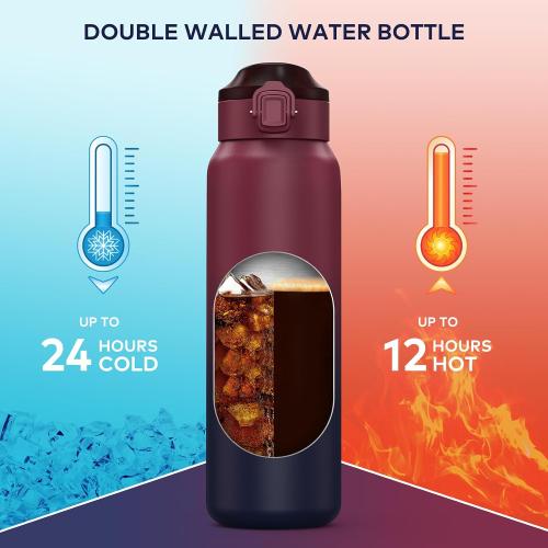 WEMEET 32oz Water Bottle with Removable Straw and Spout Lid Two Ways to Drink, 18/10 Stainless Steel Insulated Water Bottle, BPA-Free, Leak Proof, Double wall, for Sports, Gym