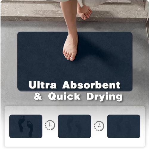 TYUU Toilet Rug, Thin Toilet Rugs U Shaped Washable Non Slip Absorbent Quick Dry Low Pile Toilet Mat, 20x24 U Shape Navy Blue