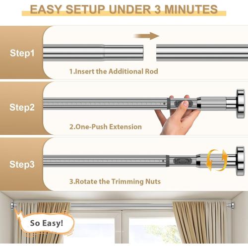 Silver Tension Curtain Rod 41-118In,Outdoor Curtain Rod No Drilling | for Window or Patio,Heavy Duty Shower Rod for Bathroom,Rod Diameter 1.26In-One-bond stretching