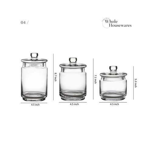 Whole Housewares Glass Apothecary Jars with Lids for Organization Set 3 Pieces - White - 3 Piece Set