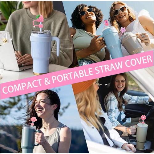Cover Cap for Stanley Cups, Topper Compatible with 30 & 40 Oz Tumblers, Reusable Dust-Proof Silicone Lids, Drinking Straw Covers, 6pcs All Pink