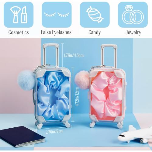 LemonRoad 30 Pcs Mini Suitcase Empty Storage Box and Plush Ball Keychain Candy Luggage Containers Packaging Case for Galentine Bridal Shower Baby Shower Party Favors Travel Gifts (Multicolor)