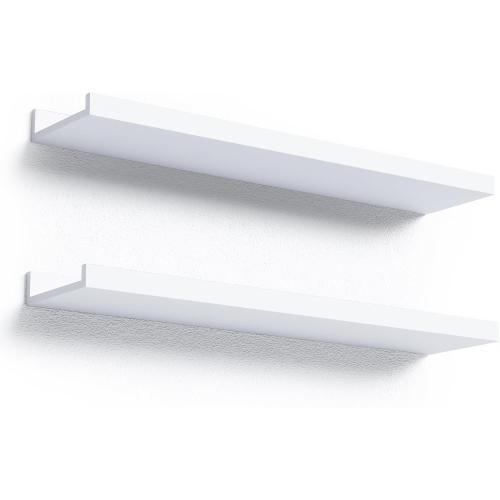 23.6 Inches Long Floating Shelves, 2 Set Modern White Wall Shelf for Bedroom, Nursery Book Shelf with Lip, Picture Ledge Shelf for Living Room, Bathroom, Kitchen