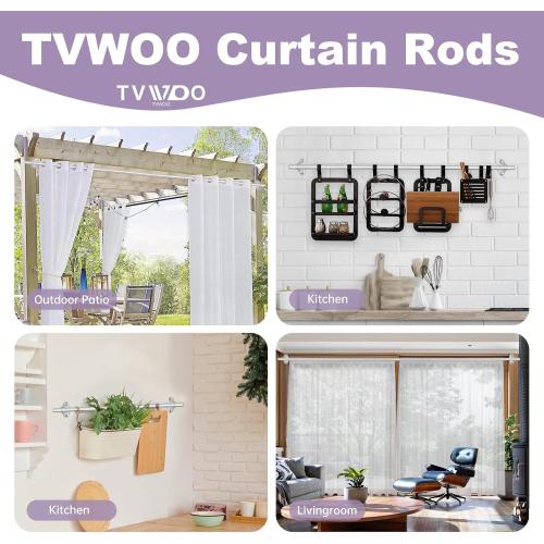 TVWOO Silver Wrap Around Curtain Rods:5/8 In Blackout Adjustable Window Curtain Rod for Bedroom Kitchen Apartment Renter Friendly,Room Darkening Curved Drapery Rods Easy Install,Antique Silver 48-90