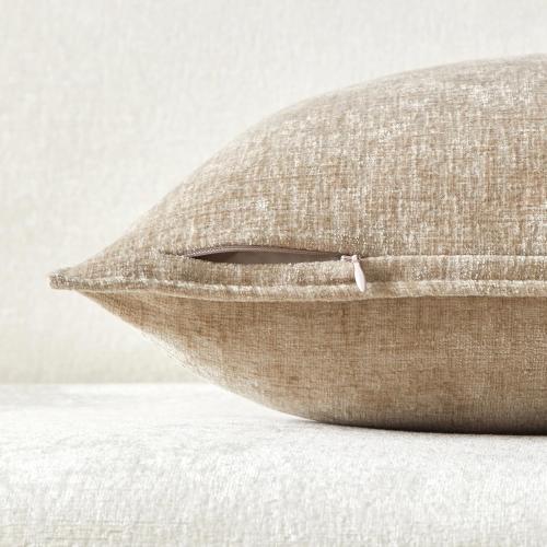 JUSPURBET 24x24 Pillow Covers Set of 2 Decorative Throw Pillow Covers Case for Couch Sofa Bed Soft Chenille Cushion Covers with Hidden Zipper for Home Decor Living Room,Beige