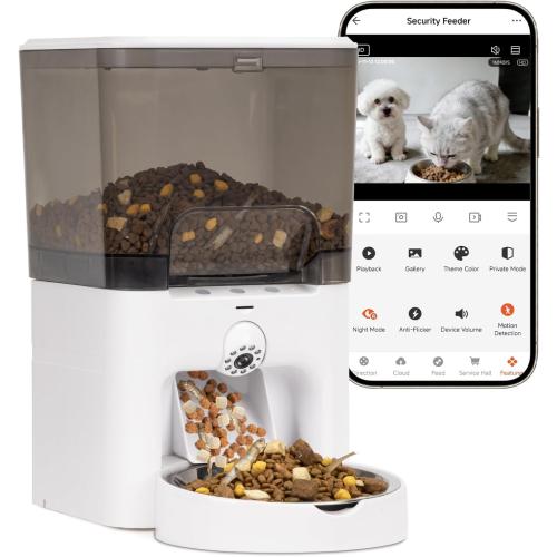 Automatic Cat Feeder with Camera, 6L Cat Food Dispenser, Scheduled Auto Pet Feeder, Smart App Remote Monitoring with Night Vision, 5G/2.4G WiFi, Low Food Alerts,2-Way Audio