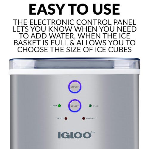 Igloo Electric Countertop Ice Maker Machine - Automatic and Portable - 33 Pounds in 24 Hours - Icecube Maker - Plastic Scoop and Basket - Ideal for Iced Coffee and Cocktails - Stainless Steel
