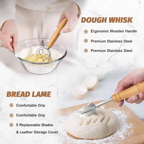 Sourdough Proofing Basket Gift Set, 9 Round and 10 Oval Banneton Bread Baking Supplies, Sourdough Baskets with Bread Lame, Danish Whish, Bowl Scraper, Sourdough Scraper, and Linen Liner