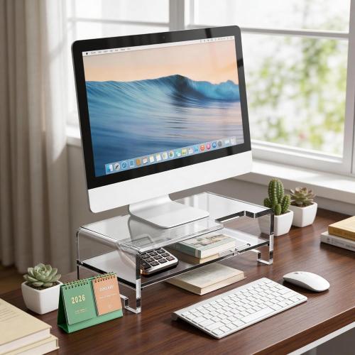 Acrylic Monitor Stand Riser Clear Laptop Stand 2-Tier L16 xW7.5 xH4.7