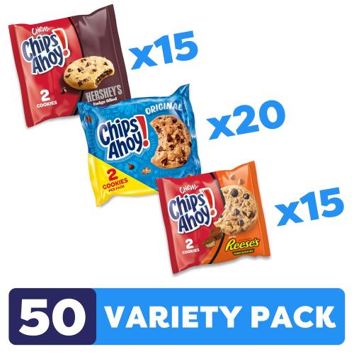 CHIPS AHOY! Cookies Variety Pack, 3 Flavors, 50 Snack Packs