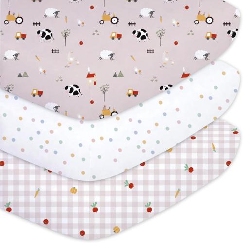 Little Grape Land 3PK Baby Crib Sheets for Girls, Ranch-Pink