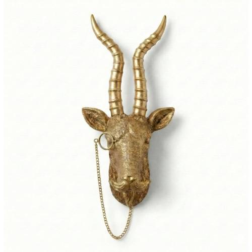 Coolstuff 5pcs Gold Animal Heads for Wall, Faux Deer & Bear Sculptures, Lightweight Home Office Wall Decor, Vintage Whimsigoth Style, Maximalist Hanging Ornament Gift (Goat)
