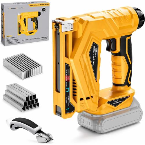 2 in 1 Electric Cordless Upholstery Staple Gun Compatible with Dewalt 20V MAX Battery(NO Battery): Impact Force Adjustment for DIY(Tool Only) - with 1000 3/8 Staples 1000 5/8 Brad Nails